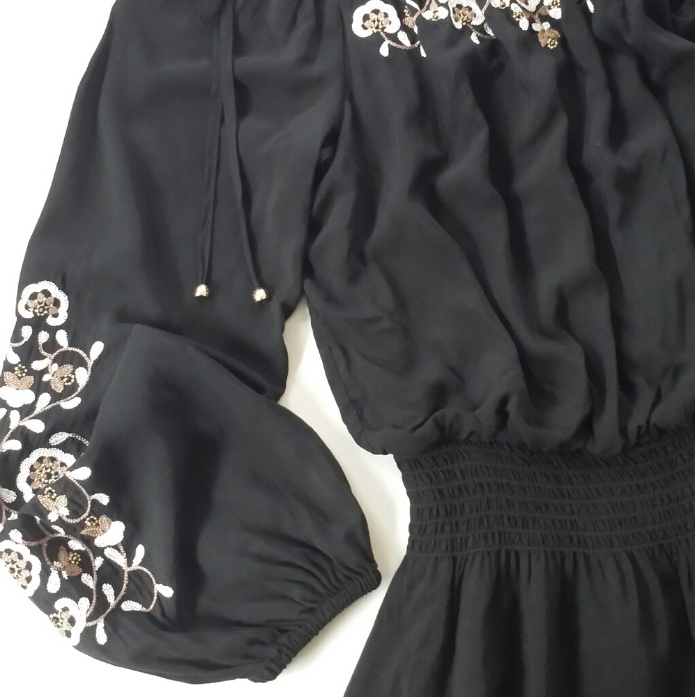 WHBM Black Embroidered Peasant Boho Dress Size S - Picture 5 of 9
